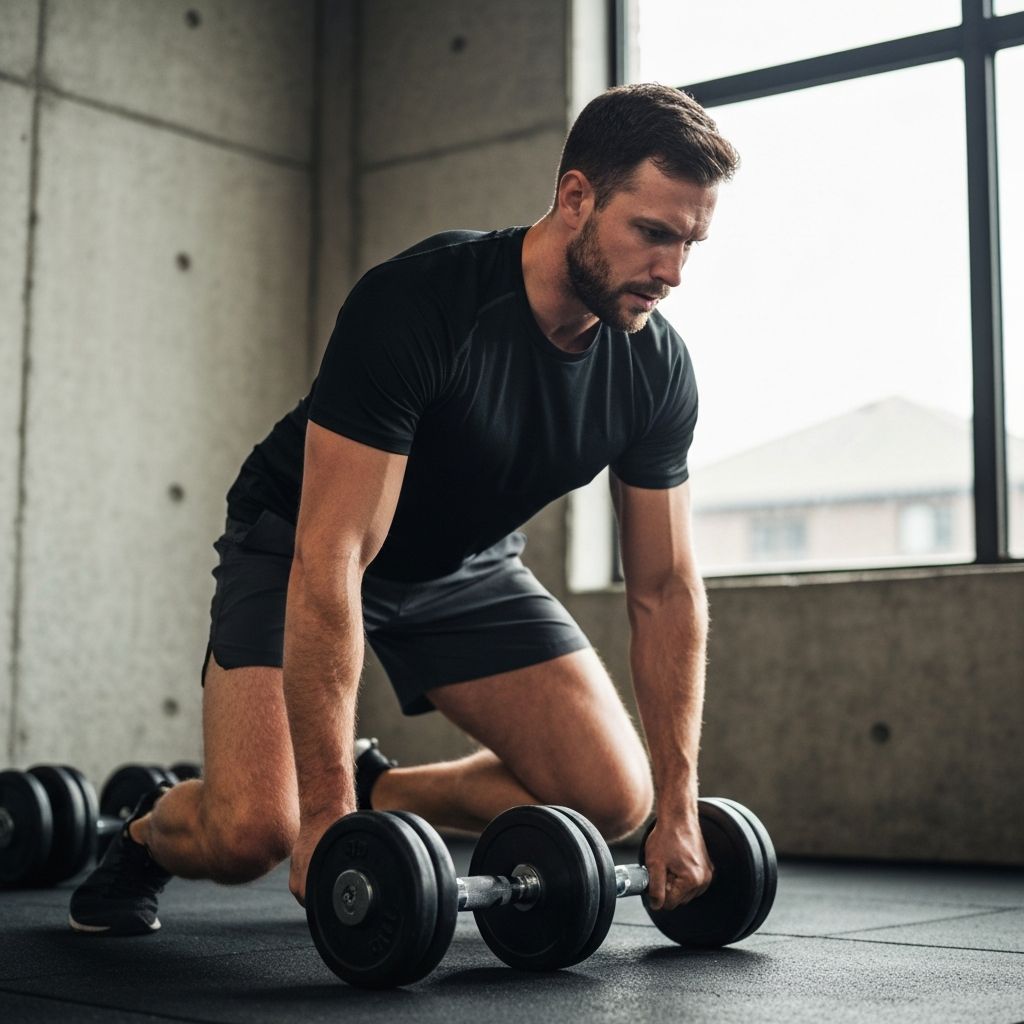 Мушкарац ради са теговима у теретани, умерена физичка активност